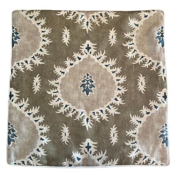 OKA Drisana Linen Pillow Cover 20"x20" Square In Spruce Green Turkish Motif - Picture 3 of 4